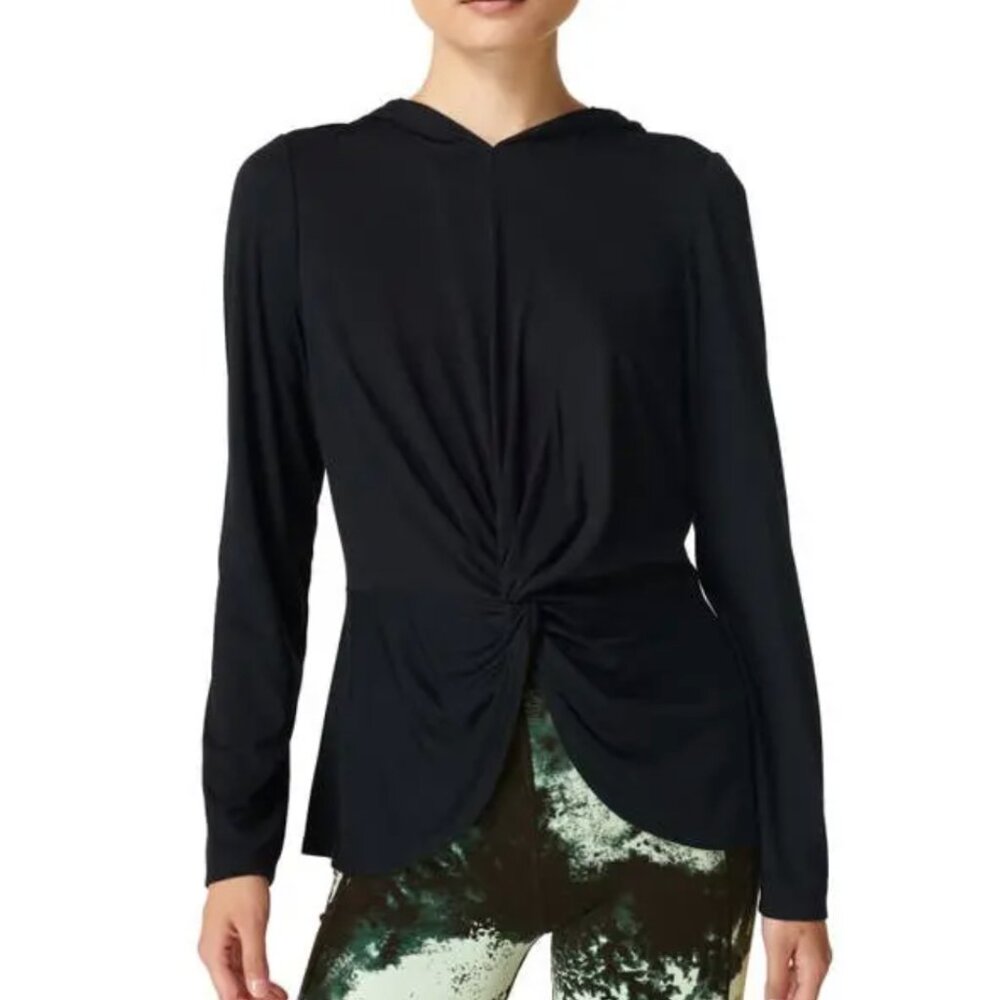 Sweaty Betty	| Tori Twist Front Black Hooded Pullover Long Sleeves | Size 6
